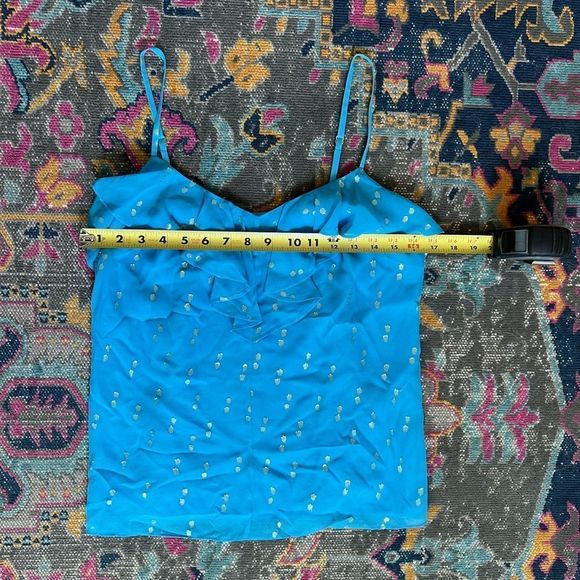 Lilly Pulitzer 100% SILK Camille Tank in Aqua and metallic adjustable straps - Picture 4 of 7